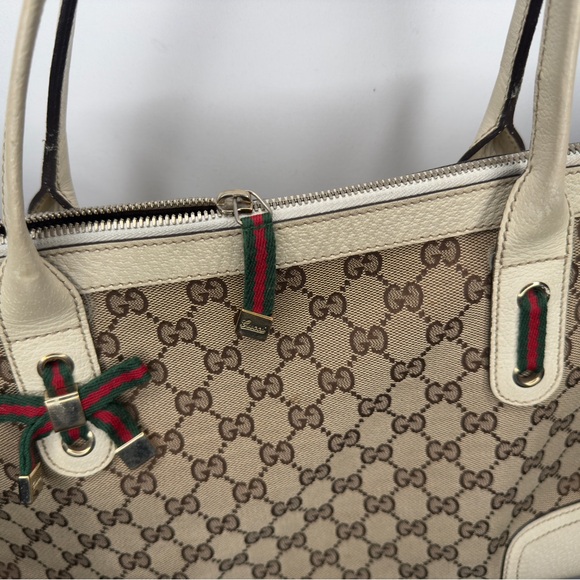 ❌SOLD❌Gucci GG Canvas Ribbon Tote Bag, Shoulder Bag Purse Leather Khaki Beige - Picture 5 of 13